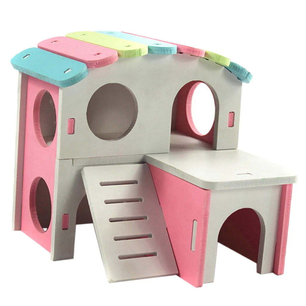 Small Pet Guinea Pig Hamster House Wooden Cabin Climb Play House Cage Toy