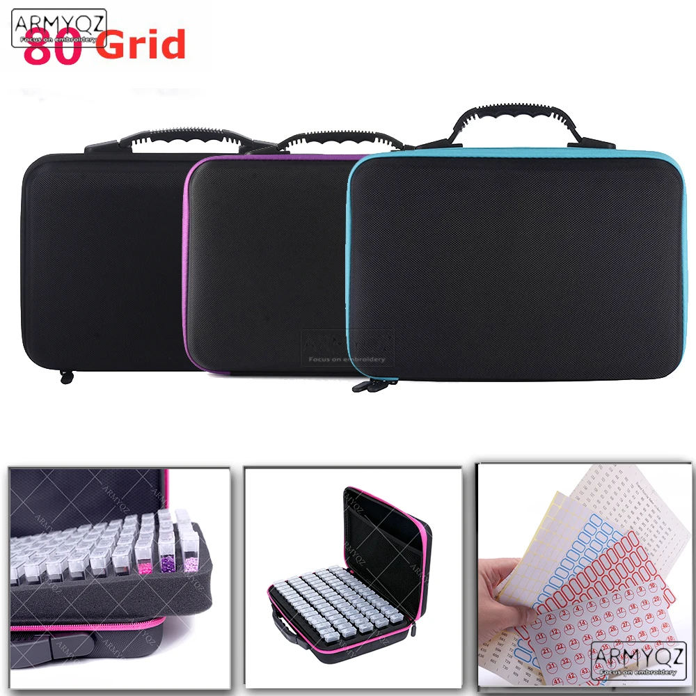 

4 colors 80 grid diamond painting cross stitch accessories tool box container diamond storage bag box mosaic tote bag household