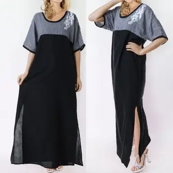 

Women Long Dress 2020 Celmia Ladies Sexy High Split Summer Sundress Vintage Striped Patchwork Maxi Vestidos Robe Mujer Plus Size