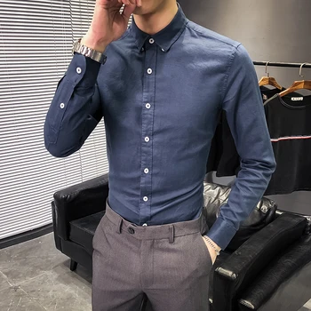 

2020 NEW Men's Casual Shirt Men Solid Slim Fit Long Sleeve Formal Business Office Dress Shirts Clothing Camisa Social Masculina