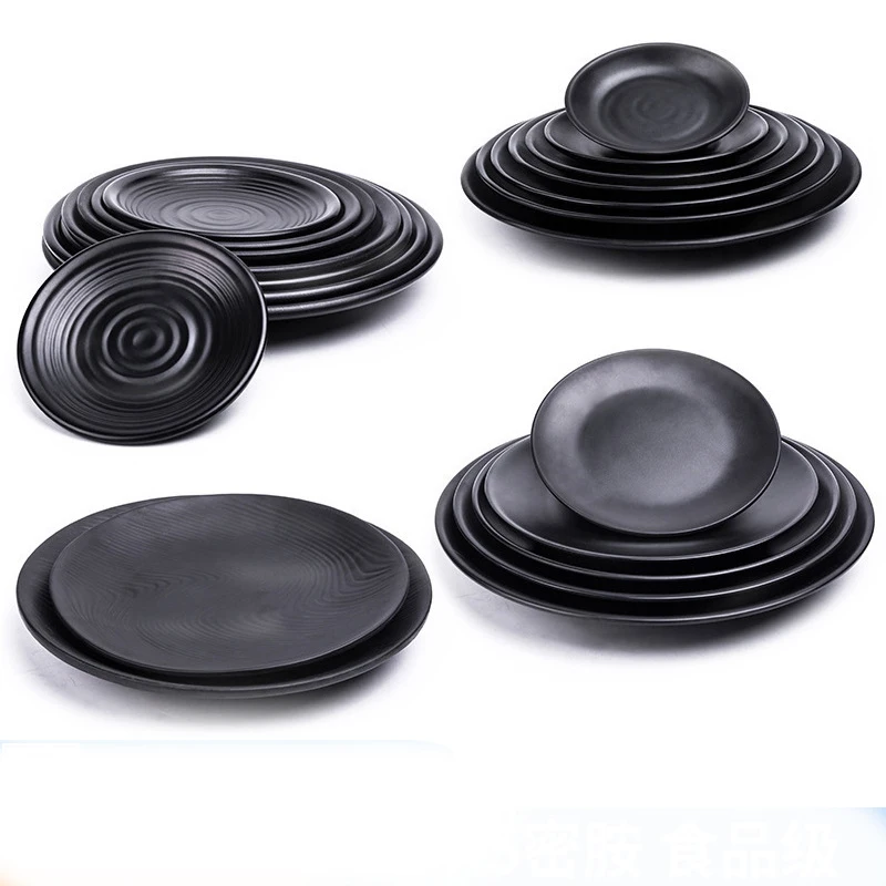 Appetizer Plates Black Frosted Japanese Style Covered Rice Barbecue Plate Sushi Snack Melamine Imitation Porcelain Shallow Flat