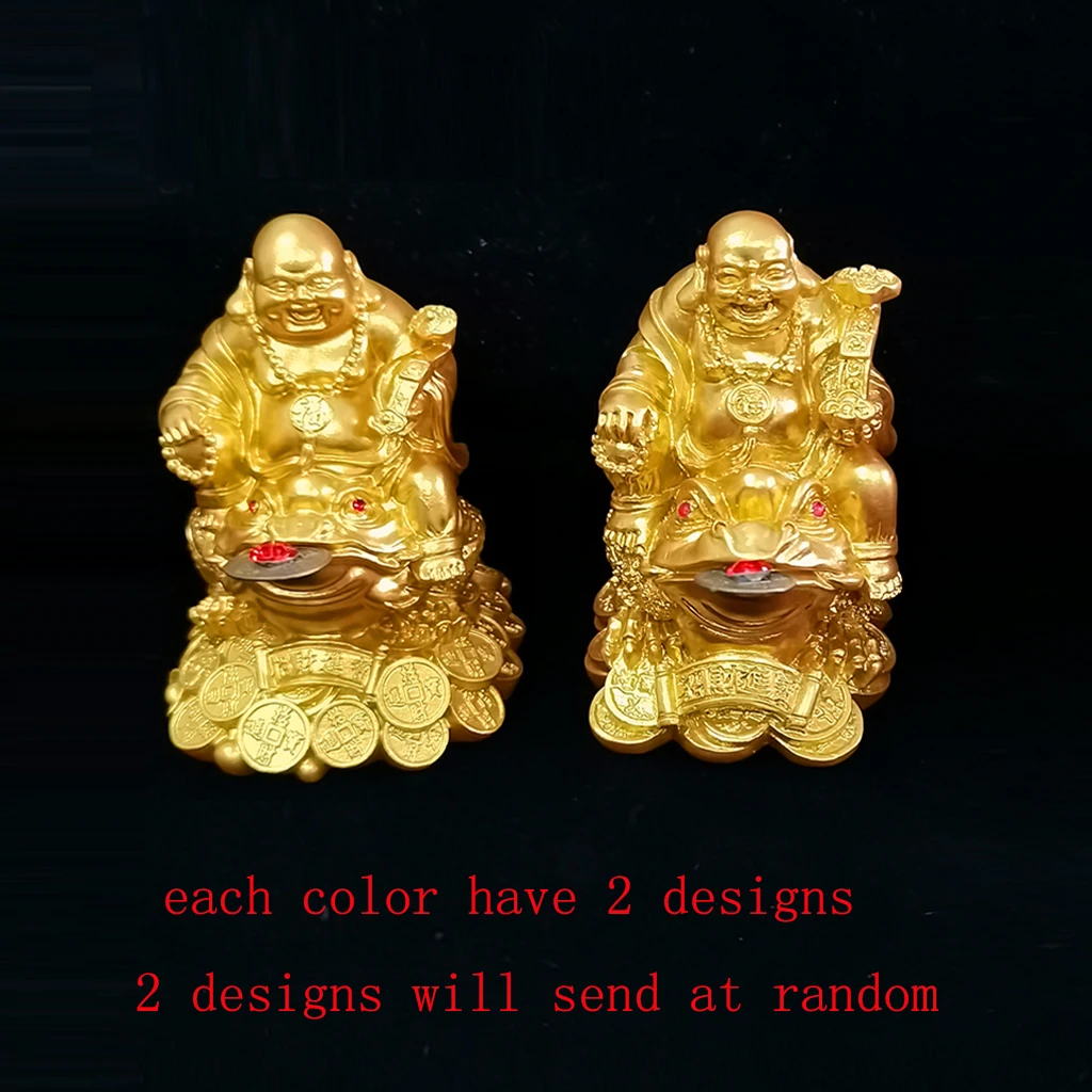 Ornament Crafts LUCKY Feng Shui Maitreya Buddha Statue Toad Figurine Money Fortune Wealth Chinese Golden Frog Home Office Tabletop Decoration