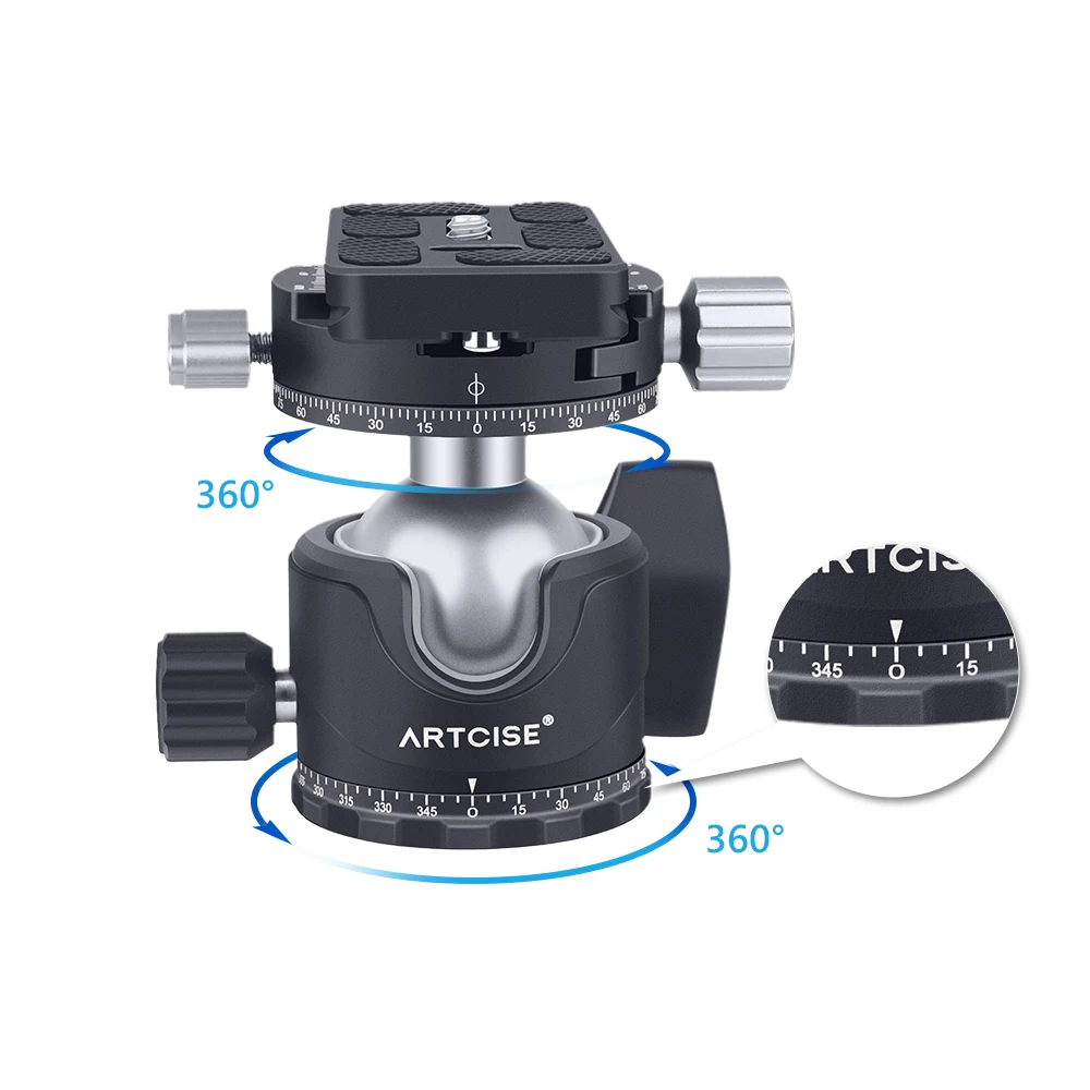 Cabeça do Tripé Bola de Vídeo Ballhead para Câmera Dupla Panorama Profissional Cabeça Montagem Perfil Baixo Placa Liberação Rápida Dslr Eb36r 720 ° - Image 2