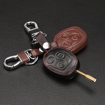 

Genuine Leather car key cover sticker set protector accessories fit for ford Mondeo Fiesta Focus C-Max KA GALAXY remote holder