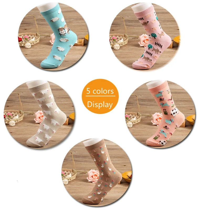 Peonfly Autumn Women Socks Cartoon Animal Cute Sheep Cow Socks for Girls Warm Cotton Sock for Ladies Christmas Gifts