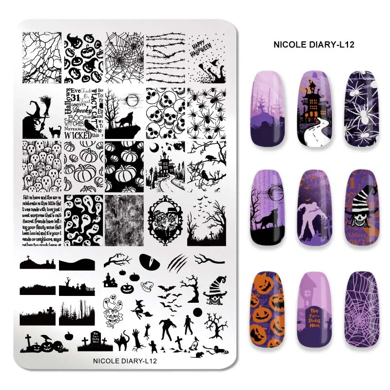 NICOLE дневник из нержавеющей стали для штамповки ногтей пластины цветы для дизайна ногтей DIY наклейки для ногтей Аксессуары для трафаретов инструмент - Цвет: ND-L12