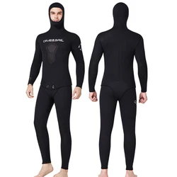 Mens 1.5mm Wetsuits Solid Black Neoprene Full Body Diving Suits Two-Piece Spearfishing Suit with Hood Premium SCR