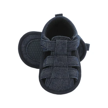 

Baby Boys Girls Summer Sandals, Anti-Slip Closed-Toe Crib Shoes Casual Denim First Walkers for Infant