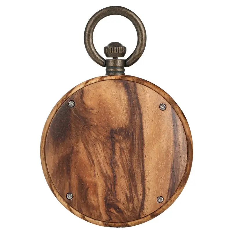 Charming Brown Wooden Pocket Watch Men Clear Wood Case Quartz Women Pendant Watches 2019 Fashion Gift 2