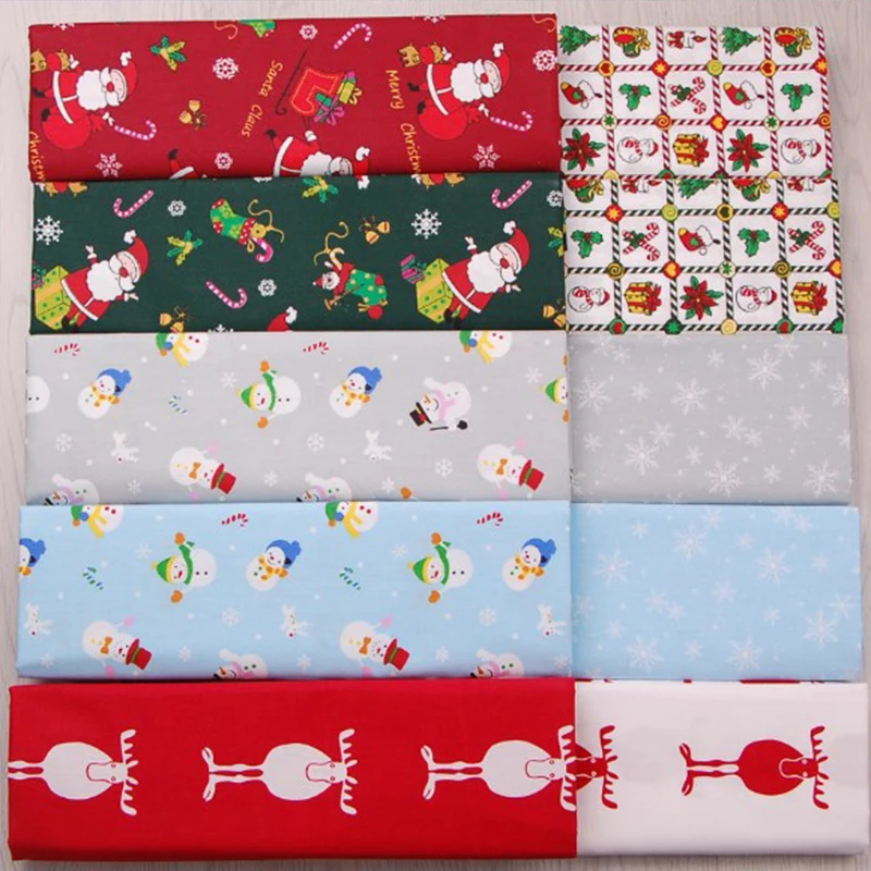 

6/10pcs Christmas Printed Cotton Fabric Cloth Sewing Quilting Fabrics Patchwork Needlework DIY Handmade Material 25x25cm/45x55cm