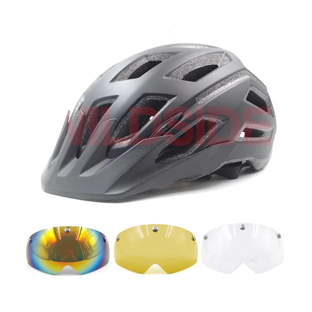 Men Women Cycling Helmet Taillight Goggles Visor Lens Bicycle Mtb Road Bike  - Bicycle Helmet - Aliexpress