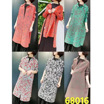 

Miyake Pleated Autumn New Cross Border Women's Large Lapel Print Slim Long Windbreaker