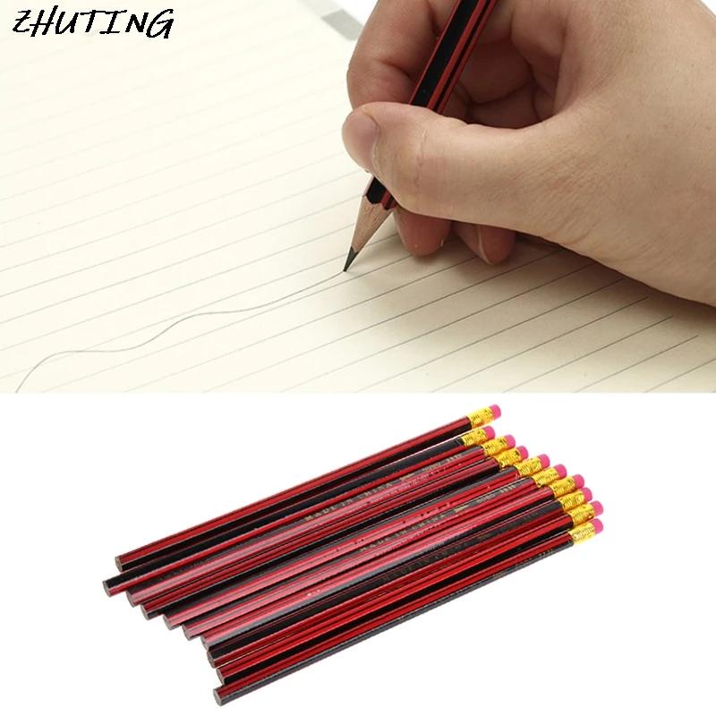 

10Pcs HB Pencil Set with Eraser Tips Unsharpened Stationery Blacklead Wooden dropshipping