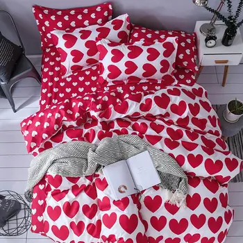 

Red White Heart Pattern Lovers Bed Cover Set Duvet Cover Adult Child Girl Boy Bed Sheet Pillowcase Comforter Bedding Set 61005