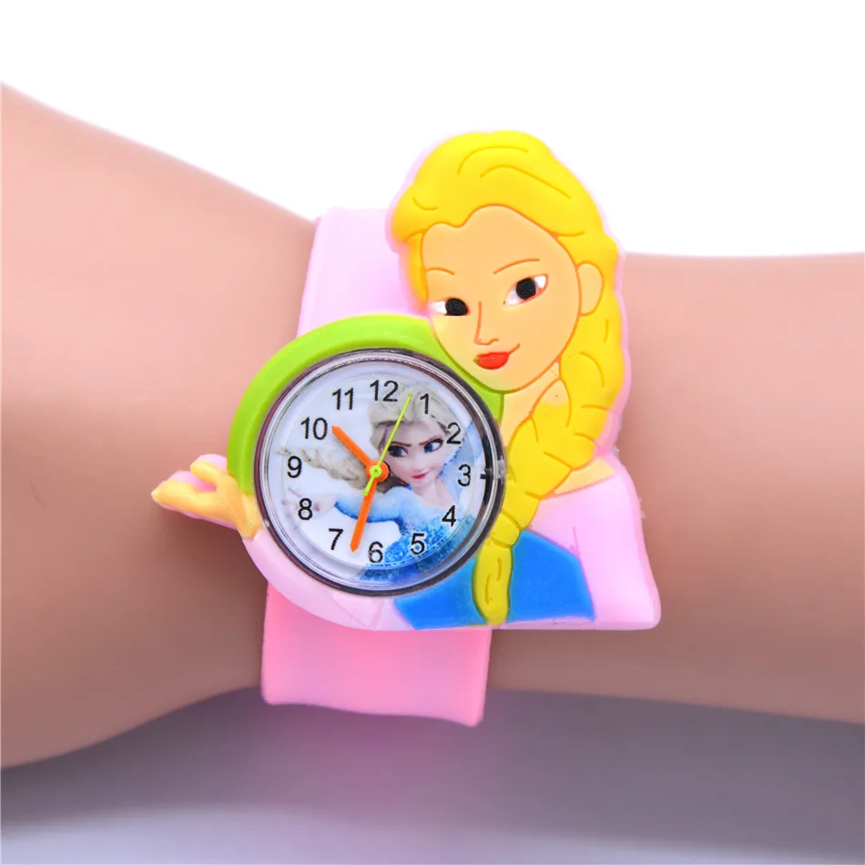 Beautiful Girls Watches Princess with Headband 2-8 Years Old Child Gifts Pink Silicone Watches Slap Belt Quartz watches