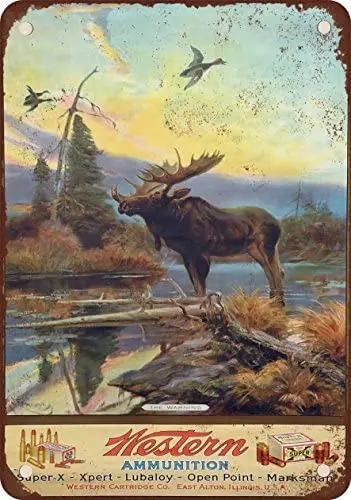 

VEHFA Western Ammunition and Moose Vintage Look Reproduction Metal Tin Sign 12X18 Inches