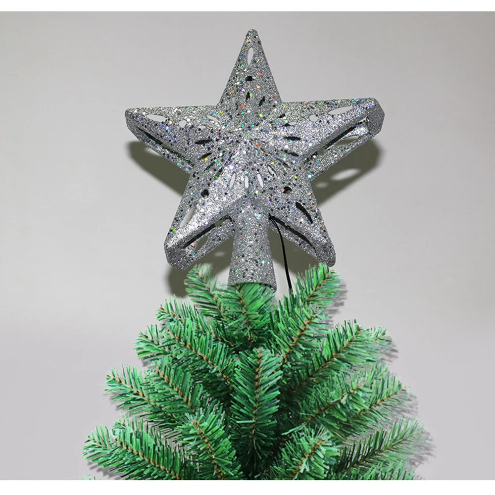 Christmas 3D Flashing Stars Christmas Tree Top Decoration LED Rotatable Stars Snowflake Projection Lights Christmas Tree Pendant