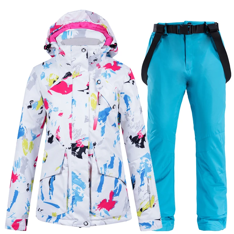 Лыжные костюмы, Женская куртка для сноуборда, ветрозащитная разноцветная лыжная куртка, комплект со штанами, зимняя уличная спортивная одежда для катания на лыжах и сноуборде - Цвет: Jacket Pant BU