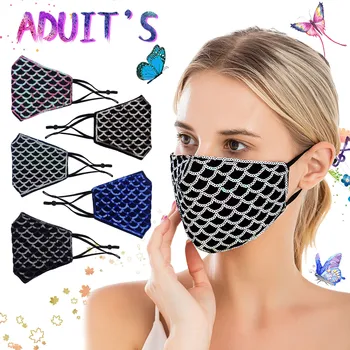 

Face Mask 1PC women's fashion sequined fish scale mask Masquerade festive party shiny masks PM2.5 Protective mask Mascarilla #K