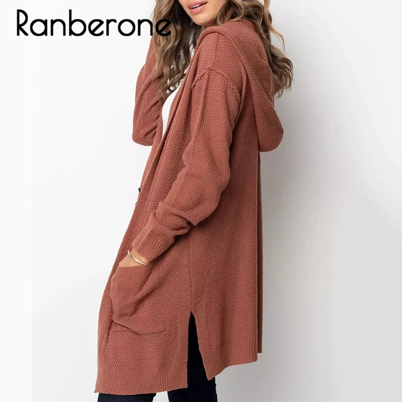 Ranberone Knitted Long Cardigan Sweater Women Pockets Korean Style Hooded Harajuku Cashmere Cardigan Winter Women Coat Fall 2019 Ranberone Knitted Long Cardigan Sweater Women Pockets Korean Style Hooded Harajuku Cashmere Cardigan Winter Women Coat Fall 2019