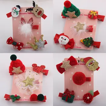 

5 PCS Christmas Mini Santa Hat Hair Clips For Girls Glitter Hair Barrette Happy New Year Party Headwear Kids Hair Accessories
