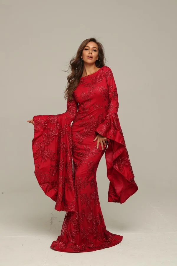 Красный Новое поступление, высокое качество, о-образный вырез, с длинным рукавом, модные элегантные винтажные вечерние платья для ночного клуба, знаменитостей, красные платья - Цвет: Красный