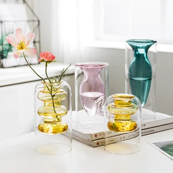 

Nordic Style Gradually Glass Transparent Vase Flower Arrangement Home Decoration Creative Dining Table Vase Wedding Decorate