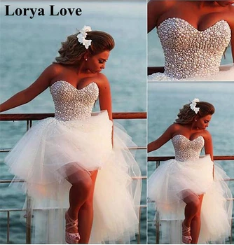 

Short Front Long Back Cocktail Dresses 2020 White/Ivory Beading Crystal Tulle Prom Gowns Women Evening Party Homecoming Gowns