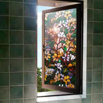 

Magnolia Pattern Window Film Static Cling PET Drop-Shipping Stained Opaque Privacy Protection Removable Decorative Glass Sticker