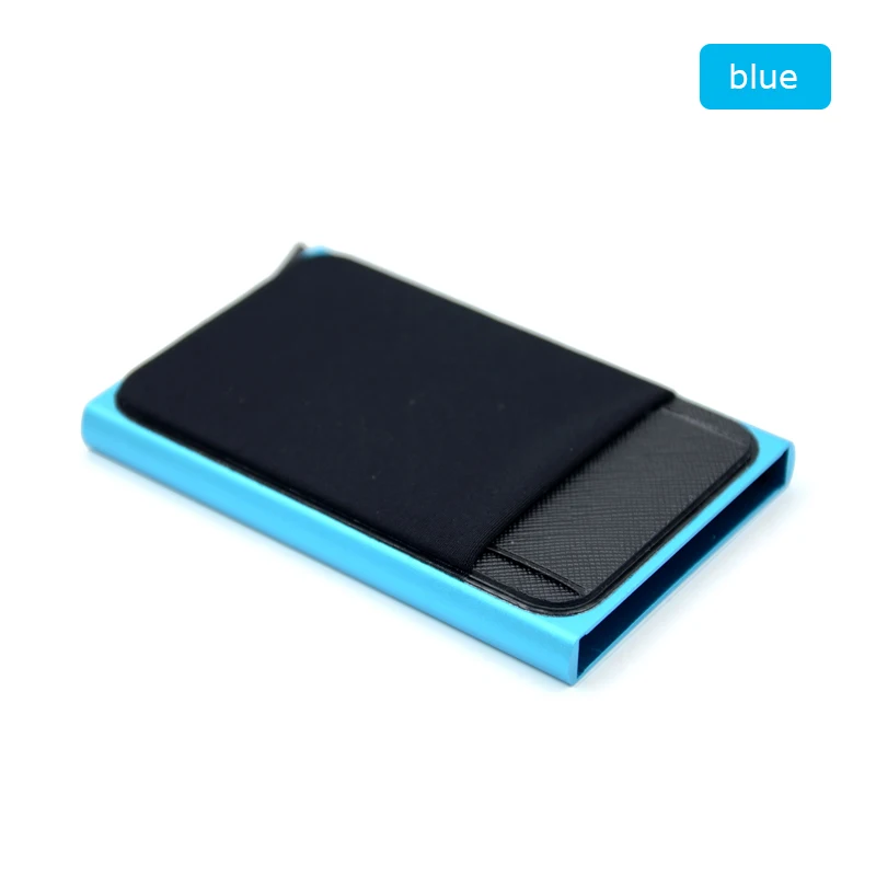 Slim Aluminum RFID Metal Card Holder with Elastic Back Pouch for Travel and ID Essentials