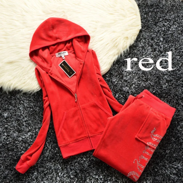 YICIYA Juicy Apple Velour Tracksuit woman Winter Velvet tracksuit Two Piece Set with Diamante Rhinestone Jogging Suits for Women red