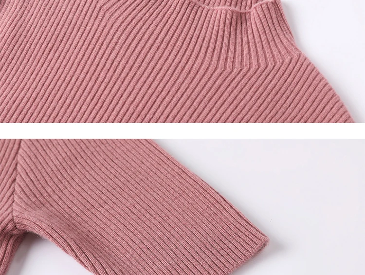 Aliaga Осень стиль короткий рукав вязаный край макет шеи кашемировый свитер Розовый пуловер