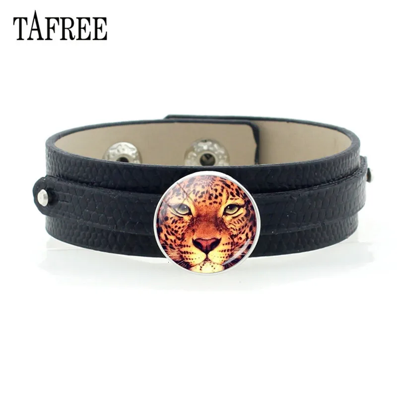 TAFREE Ручной работы 18 мм Стекло изображение Cabochon животных Тигр браслет мужской черный pu кожаный, с кнопкой браслеты ювелирные изделия CN457