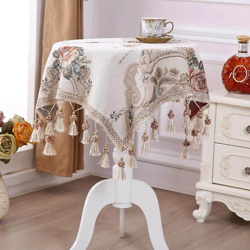 

European Chenille Embroidered Fringe Tablecloth Balcony Round Table Cloth Bedroom Restaurant Banquet Party Decoration Tapete