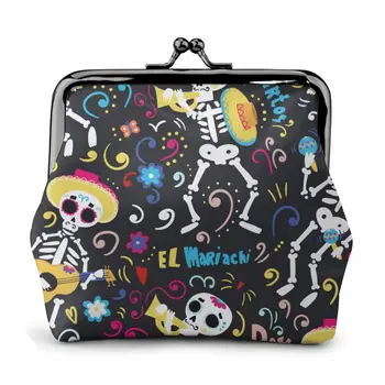 

OLN Day Of The Dead Band Of Mariachi Skeletons Coin Purse Women Coin Wallets Metal Farme Small Change Purse Mini Girl Coin Purse