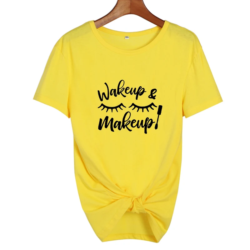 Женская уличная футболка с принтом Wakeup and Makeup Tumblr Белая Летняя Ulzzang Harajuku Vetement Femme