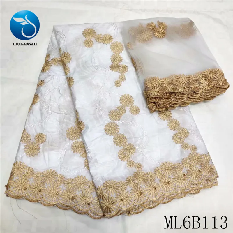 LIULANZHI белый Базен кружевной ткани Лидер продаж вышивка Базен rihce ткань с бисером 5+ 2 ярдов нигерийский хлопок broderie ML6B113