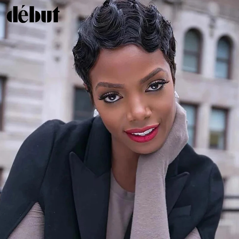 

Debut Water Wave Short Human Hair Wigs For Women 8 Inches Natural Color Machine Made Wigs Black Women Brazilian Hair Wigs Gifts