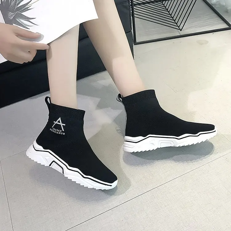 

Socks Boots Women's 2019 Spring And Autumn New Style Short Boots Thin Breathable Versatile Fly-kit Mesh Hight-top wa zi xie INS