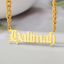 Personalized Name Necklace for Women Stainless Steel Old English Gold Chain Choker Necklaces & Pendant Maxi Colar Bff Jewelry