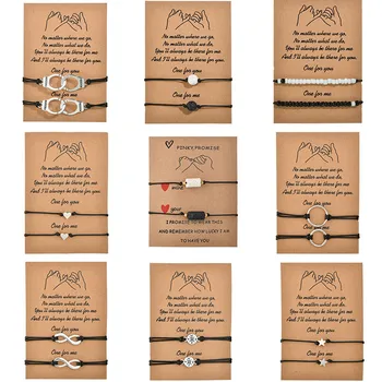 

New Handcuff Charm Bracelet For Friendship Couples 2pcs/set Volcanic Stone Bracelets Bead Bangles Women Man Lucky Wish Jewelry