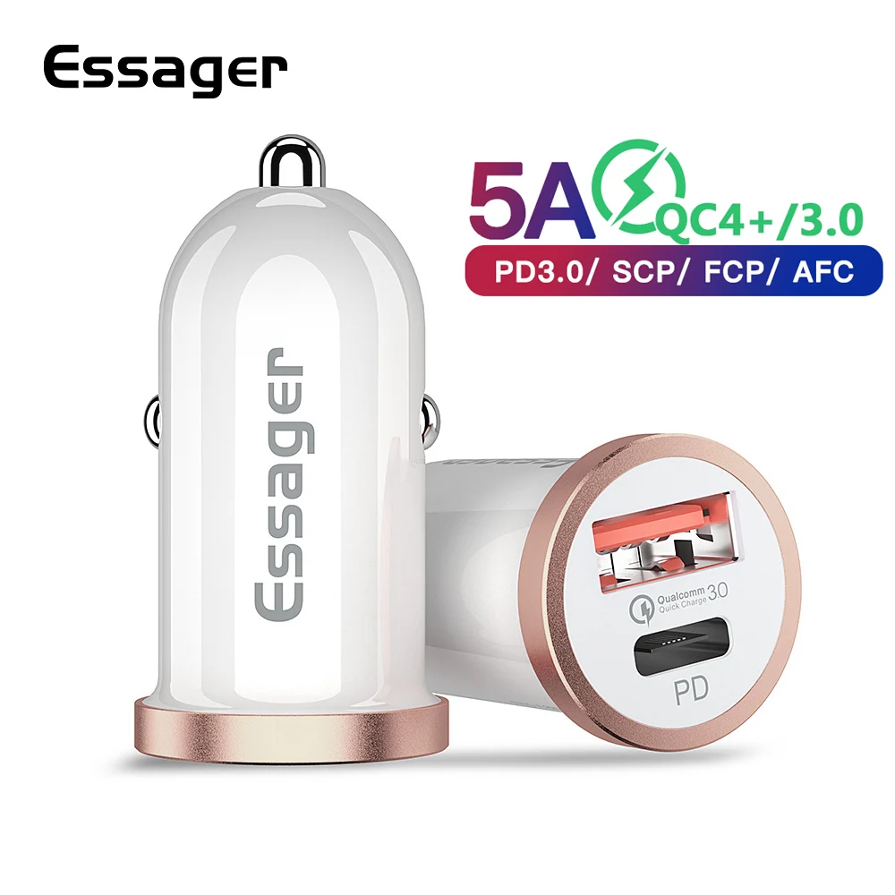 Автомобильное зарядное устройство Essager Quick Charge 4,0 3,0 USB PD зарядное устройство QC 3,0 4,0 Быстрая зарядка для Xiaomi huawei Supercharge автомобильное зарядное устройство для телефона