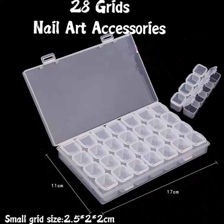 

28 Slots Empty Nail Art Decoration Storage Box Rhinestones Alloy Parts Organizer Case Manicure Glitter Crystal Beads Jewelry Box