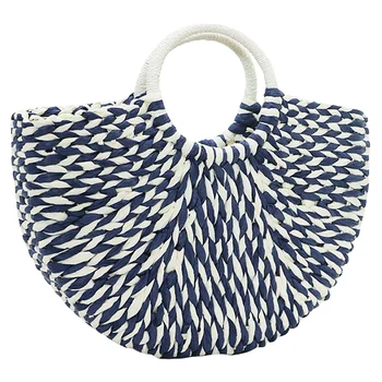 

Women'S Rattan Handbag Summer Beach Wattled Top Handle Bag Handwoven Tote Bag Shopper Basket