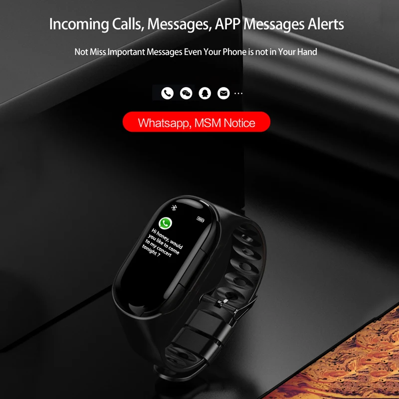 OTTWN M1Wireless Earphone With AI Smart Watch With Bluetooth Earphone Heart Rate Monitor Smart Wristband Long Time Standby Sport