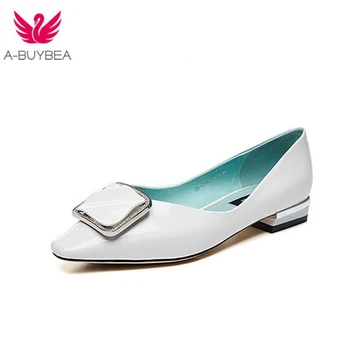 

2020 New Cow Leather Women's Pumps Concise Wild Single Shoes Plus Size 42 Square Head Slip-on Low Heel Spring Ladies Shoes