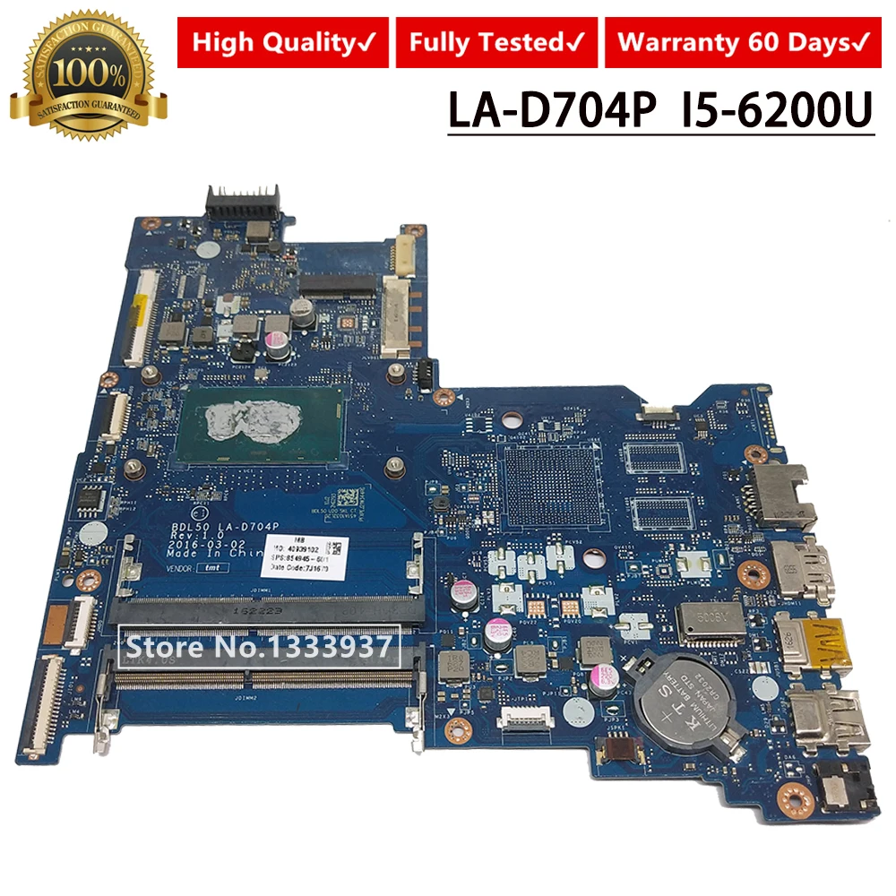 BDL50 LA D704P 854945 601 001 материнская плата для ноутбука HP 15 AY 250 G5 SR2EY i5 6200U