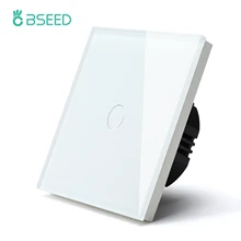 BSEED Touch Screen Light Switches LED Backlight EU Wall Sockets Switches Glass Panel Max.Load 300W 1/2/3Gang LED Light Switches