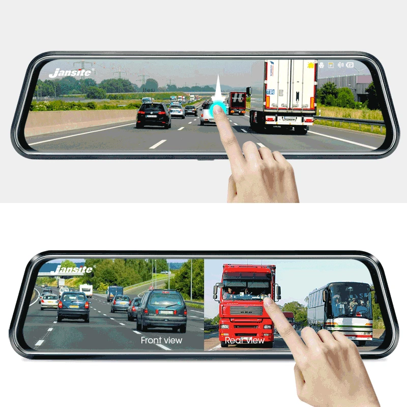 Jansite 10 inches 2.5K Car DVR Touch Screen Stream Media Dual Lens Video Recorder Rearview mirror Dash cam Front and Rear camera