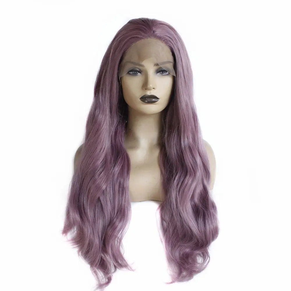 Cosplay Natural Wave Glueless Lace Front Wigs for Women Red Color Heat Resistant Fiber Synthetic Wigs with Baby Hair Middle Part